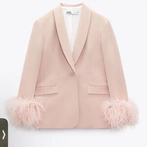 Pink Zara blazer with feather cuff